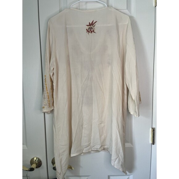 Solitaire Beige Embroidered Floral Top Bohemian Summer Women Medium - Picture 5 of 7